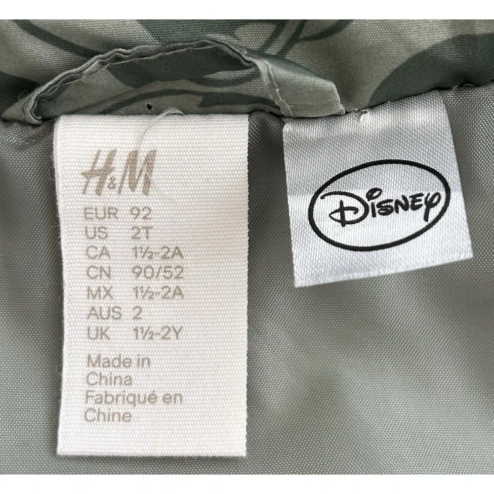 NWOT H&M Disney Mickey Mouse Hooded Puffer Vest Green Zip 3D Ears Toddler 2T